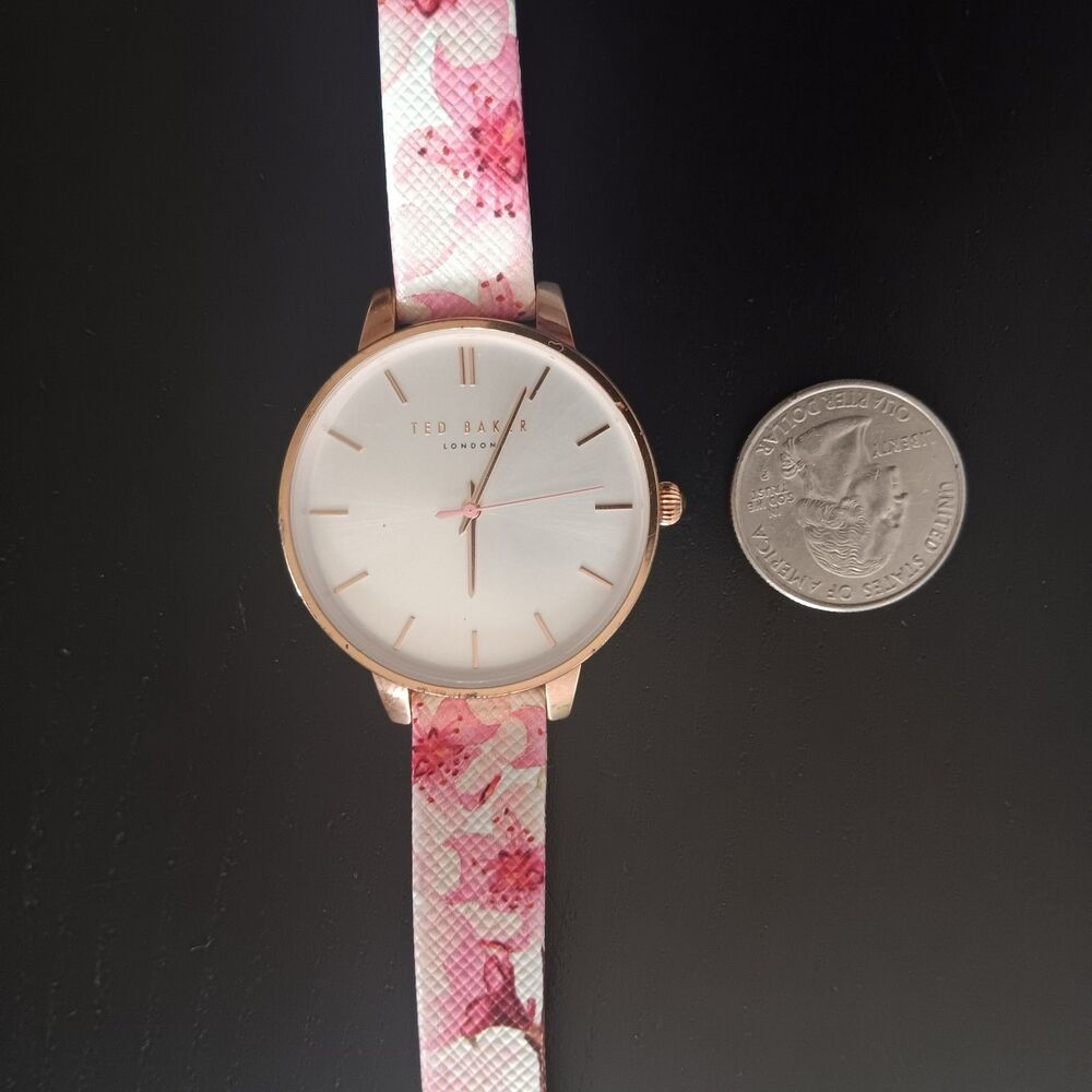 Ted Baker London 38mm steel silver dial ladies quartz watch gold tone floral - Picture 9 of 10